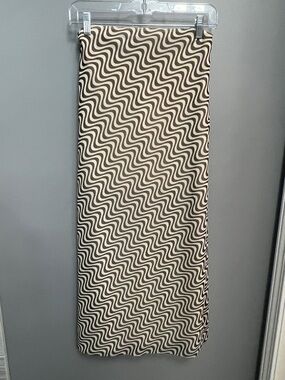 Zara Brown and Cream Wavy Print Midi Skirt